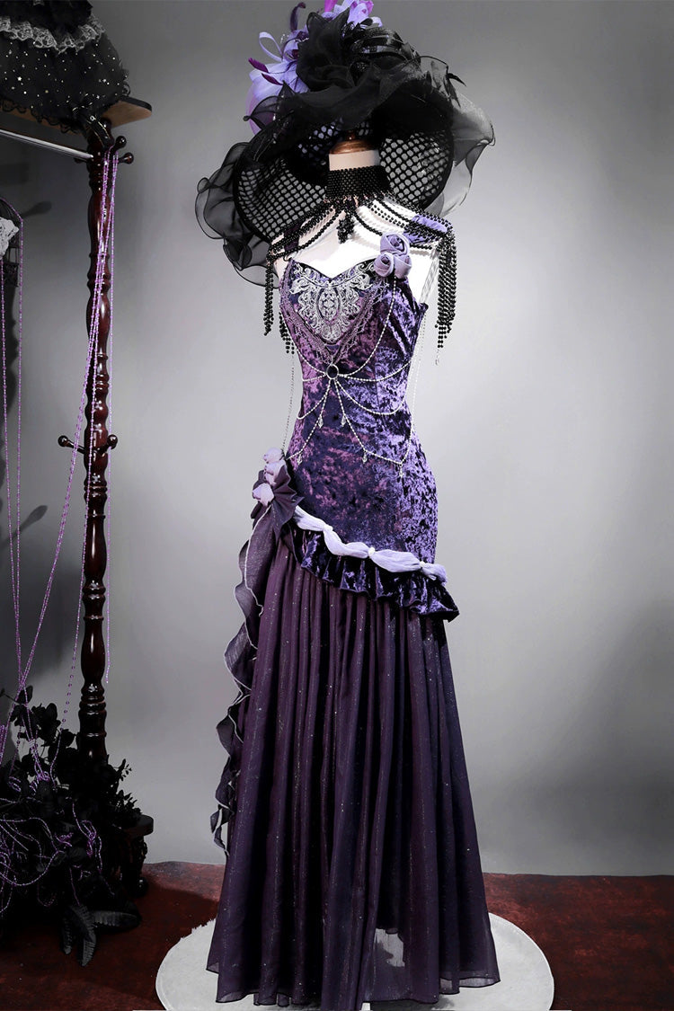 Purple [Mysterious Nocturne] Embroidery Bowknot Lace Classic Vintage Elegant Gorgeous Lolita Jsk Dress - Product - 3
