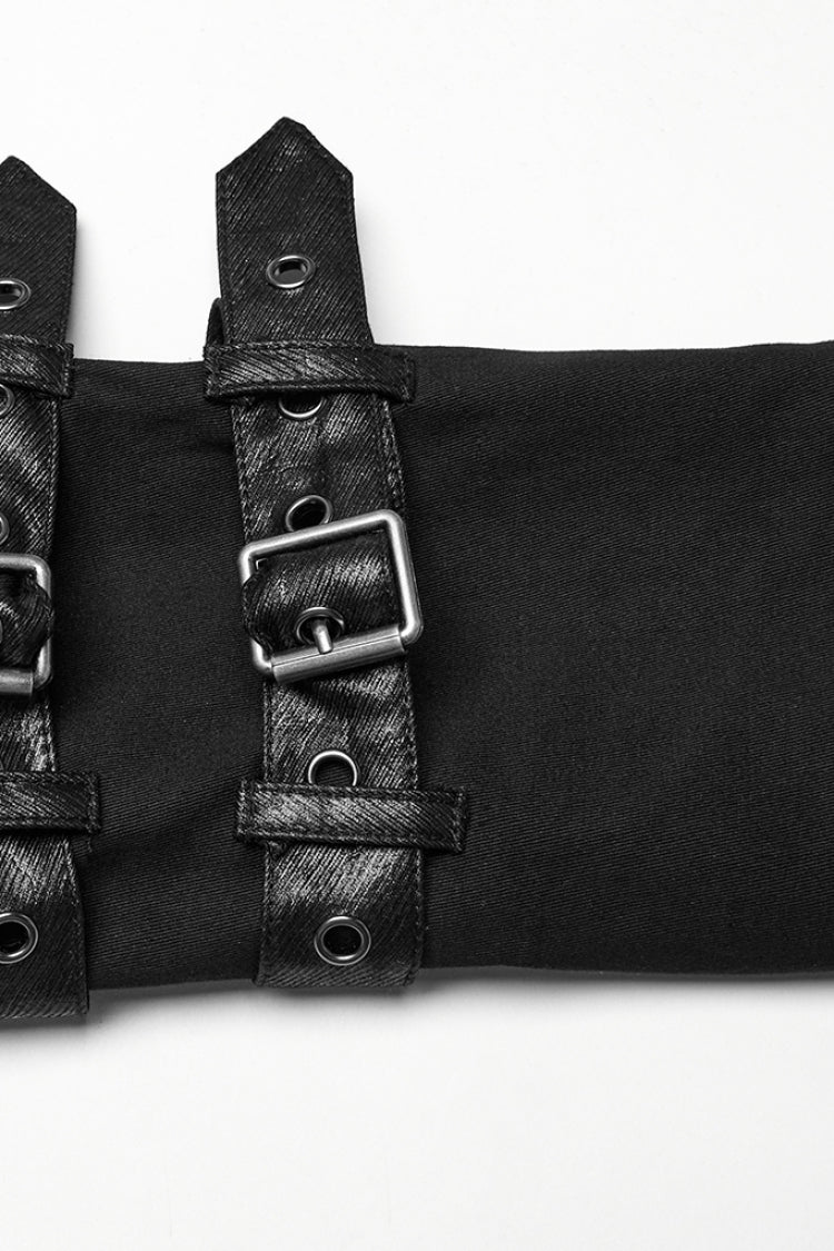 Black Lapel Collar Long Sleeves Hooded Pleated Men's Punk Coat with Buckle Strap - Product - 6