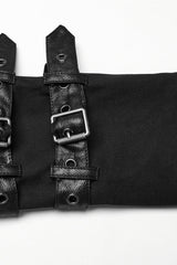 Black Lapel Collar Long Sleeves Hooded Pleated Men's Punk Coat with Buckle Strap - Product - 6