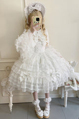 White [Dream Prologue] Doll Multi-Layered Bowknot Lace Sweet Princess Lolita Dress - Product - 6
