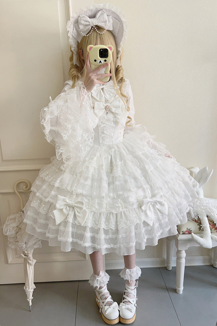 White [Dream Prologue] Doll Multi-Layered Bowknot Lace Sweet Princess Lolita Dress - Product - 6