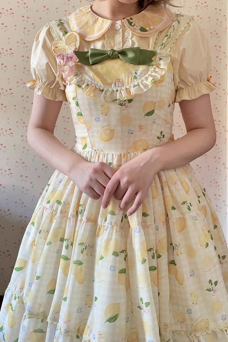 Yellow [Lemon Chicken] Print Ruffle Bowknot Lace Sweet Lolita Jsk Long Dress - Product - 13