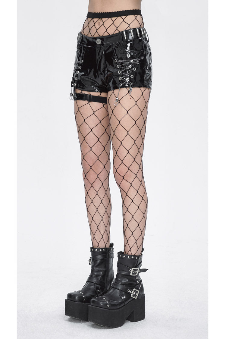 Black Slim Womens Steampunk Shorts - Product - 4