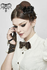 Brown Adjustable Crackled Metal Women's Gothic Decorative Bow Tie - Brown - 1