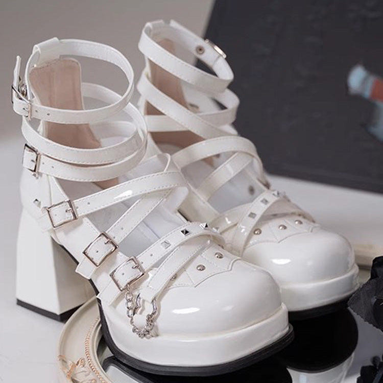Gothic Punk Judgment Angel Patent Leather Lolita High Heels 2 Colors - White - 3