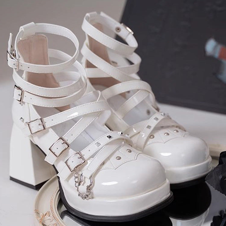 Gothic Punk Judgment Angel Patent Leather Lolita High Heels 2 Colors - White - 3
