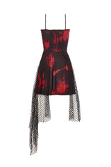Red Sleeveless Mesh Hem Asymmetric Tie-dyed Women's Punk Slip Dress - Product - 13