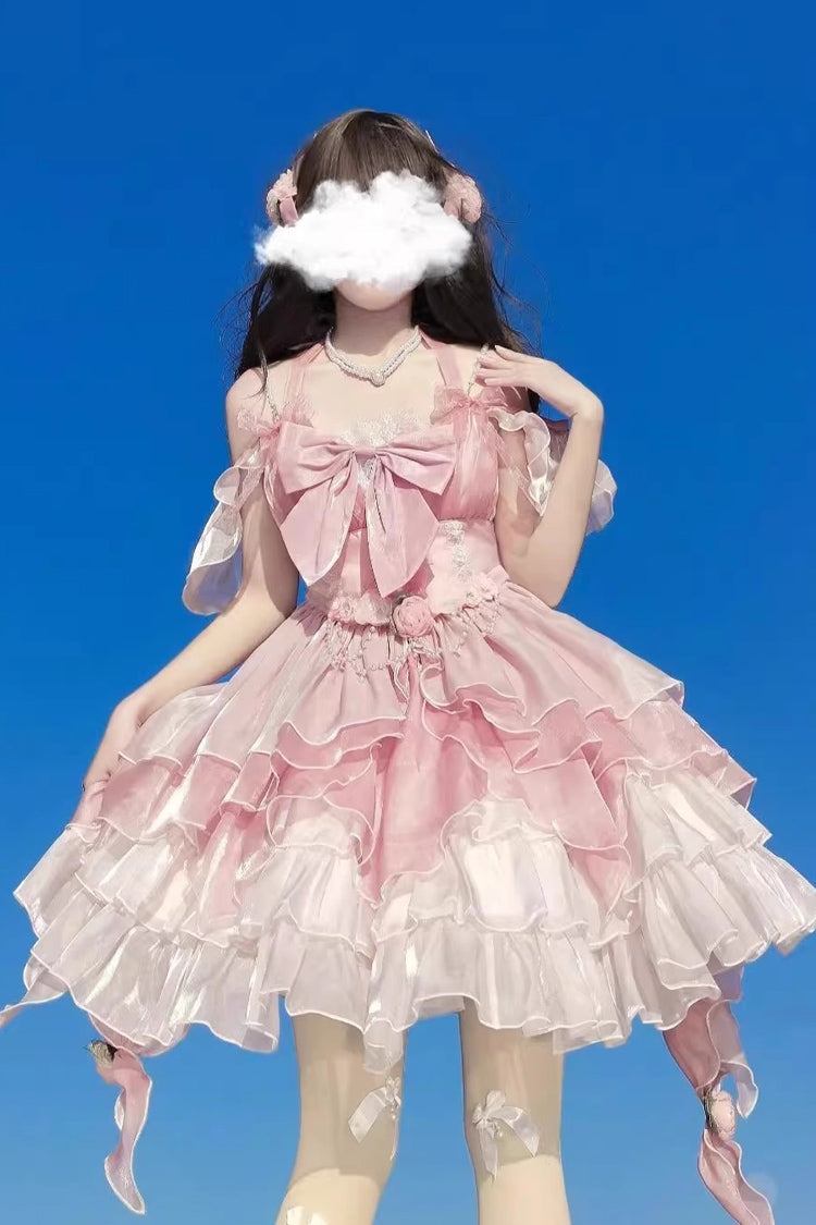 Pink Multi-layer Hanayome Bowknot Elegant Princess Sweet Lolita Jsk Dress - Pink - 1