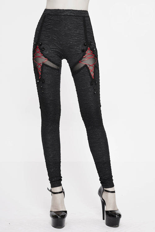 Black Gothic Laced Up Sexy Knit Leggings Womens Pants - Black - 1