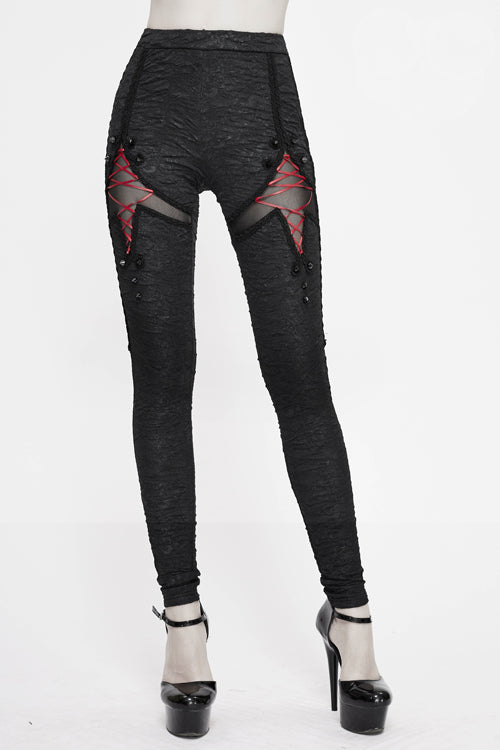 Black Gothic Laced Up Sexy Knit Leggings Womens Pants - Black - 1