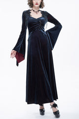 Black/Red Embroidered Fringe Flared Sleeve Long Women's Gothic Dress - Black/Red - 1