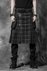 Black Plaid Print Ruffle Men's Steampunk Skirt - Black - 1
