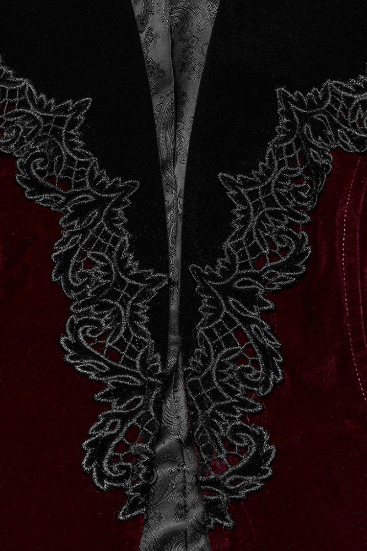 Black/Red V Collar Long Sleeves Floral Embroidery Lace-Up Women's Gothic Jacket - Product - 5