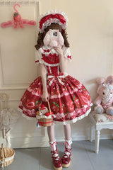 [Sweet Berry Tale] Strawberry Print Ruffle Bowknot Lace Sweet Lolita Jsk Dress 4 Colors - Product - 18