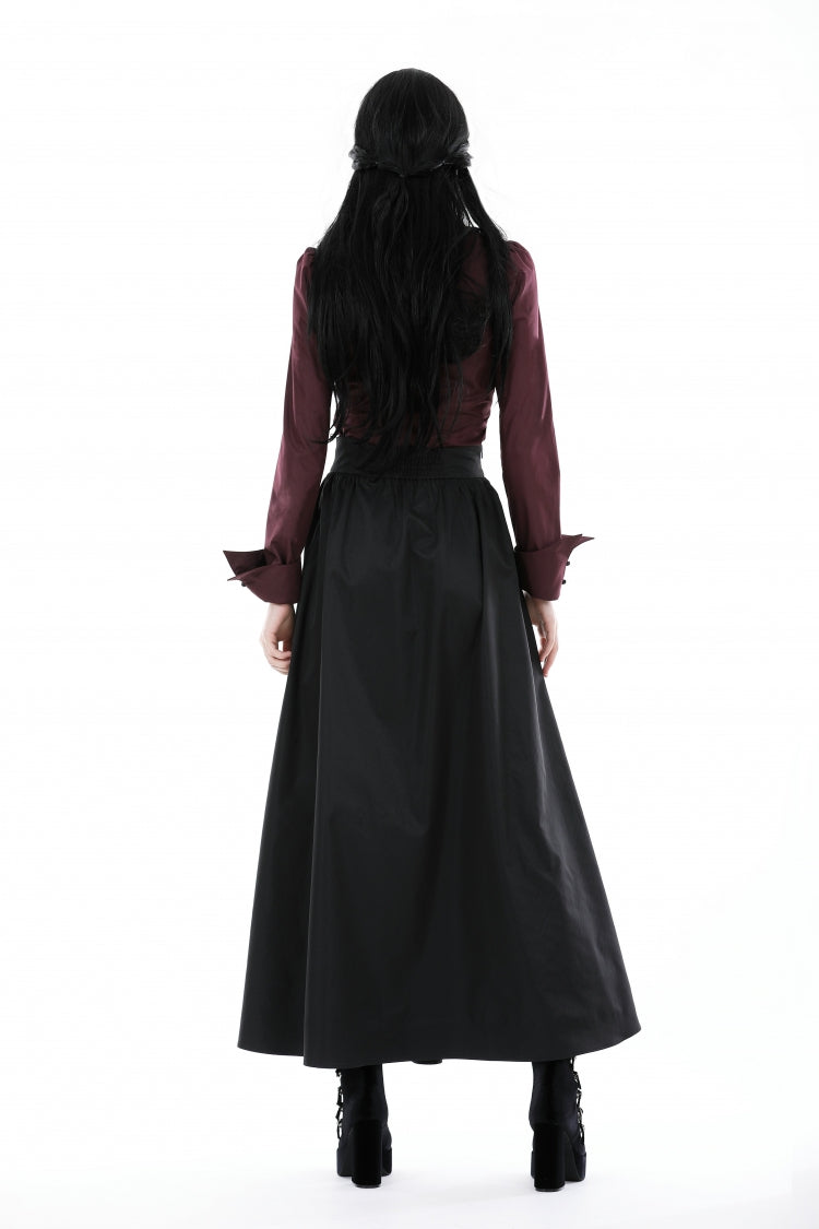Wine Red Turn-down Collar Ruffled Long Sleeves Women's Gothic Blouse - Product - 4