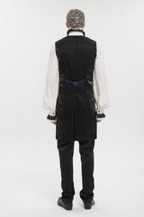 Blue Stylish Retro Print Non-Stretch Fit Mid-Century Men's Gothic Tuxedo Vest - Product - 5