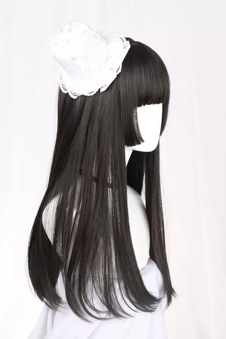 Black Hime Cut Long Straight Hair Gothic Lolita Wig - Product - 2