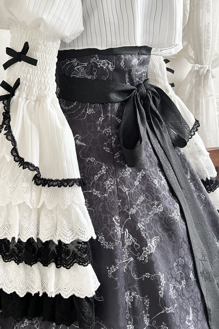 Black/White Print Bone Magic Ruffle Cardigan Lace Classic Gothic Princess Lolita Jsk Dress - Product - 15