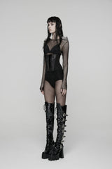 Black Lace-Up Slim Mesh Color-Blocked Zippered Women's Punk Corset - Product - 2