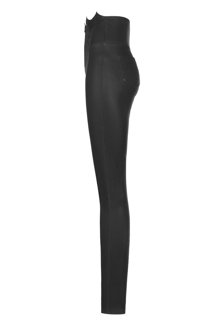 Black Bat Embroidered Waist Elastic Fine-Grained Fluff Metal Zipper Design Tight Women's Punk Leather Pants - Product - 6