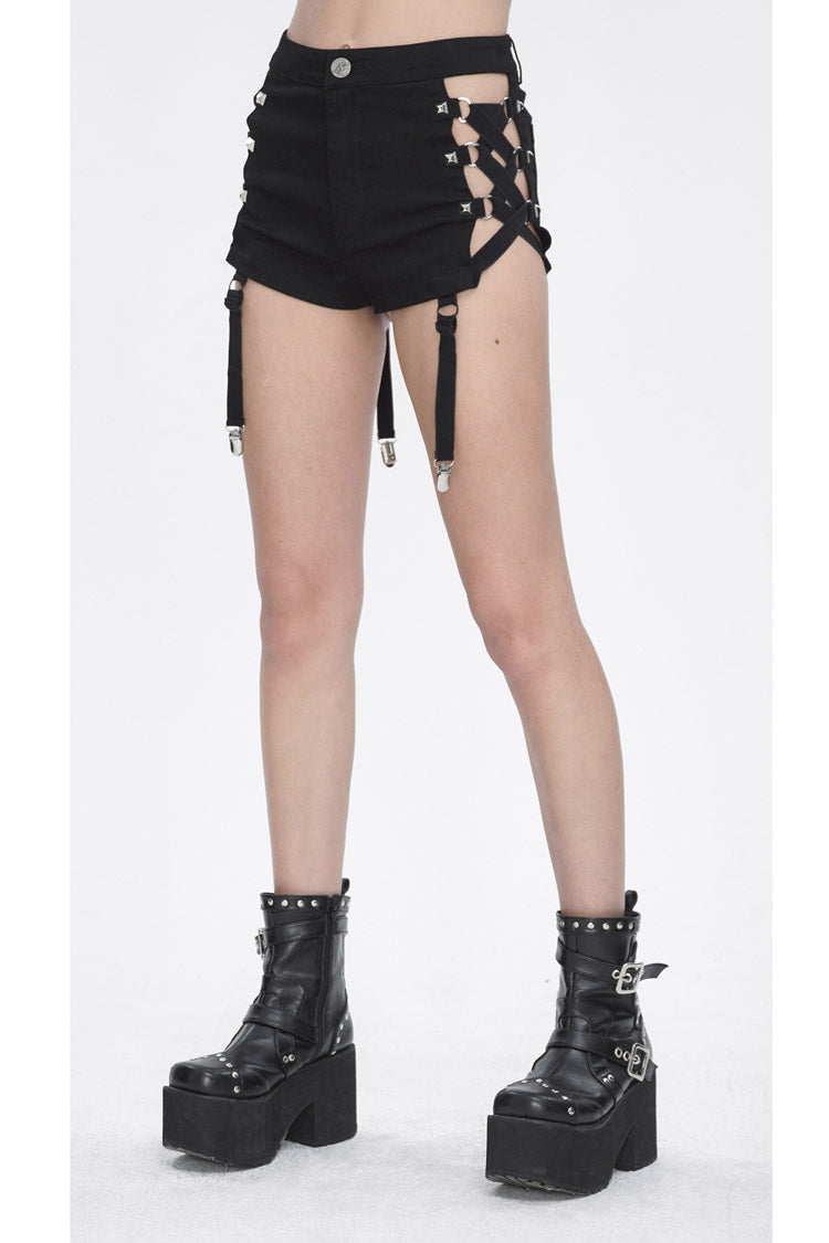 Black Side Cutouts Womens Steampunk Shorts - Product - 7