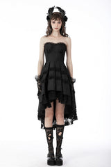 Black Sleeveless Lace-Up Women's Gothic Lace Multi-Layered High/Low Slip Wedding Graduation Dress - Product - 5