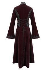 Red Lace Flared Sleeves Velvet Long Womens Gothic Coat - Product - 6