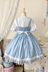 Blue [Picnic Rabbit] Ruffle Bowknot Lace Daily Sweet Lolita Jsk Dress Set - Product - 4