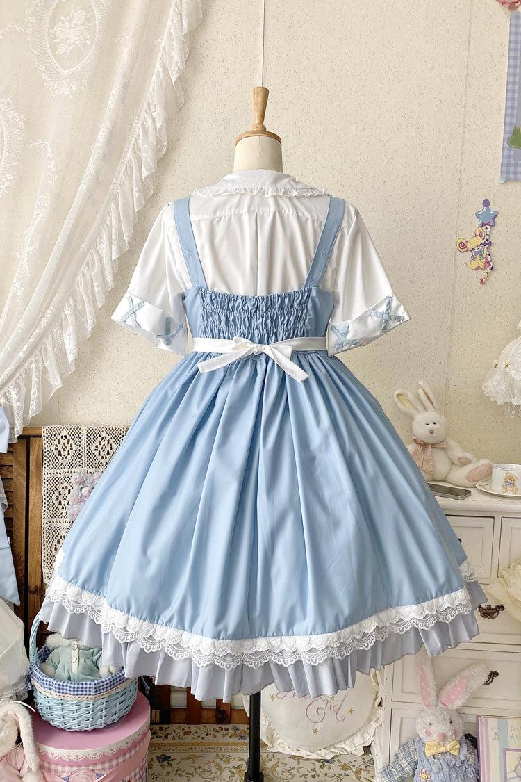 Blue [Picnic Rabbit] Ruffle Bowknot Lace Daily Sweet Lolita Jsk Dress Set - Product - 4