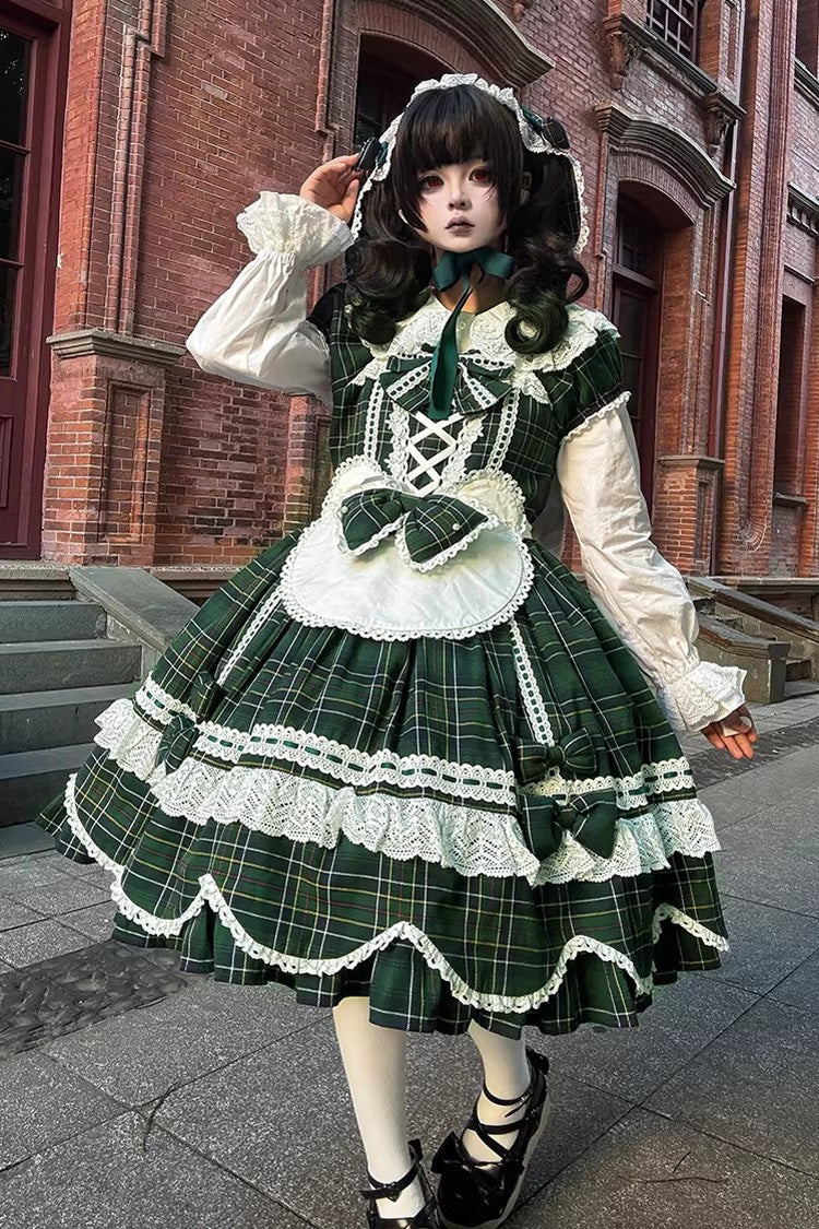 Green [Gingham Petal Bunny] Short Sleeves Printed Ruffled Bow Sweet Lolita OP Dress - Product - 2