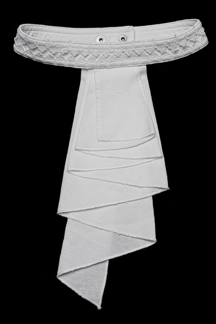 White Lapel Collar Long Puff Sleeves Men's Gothic Blouse with Detachable Necktie White - Product - 6