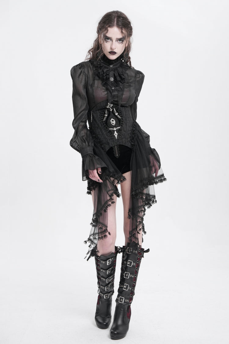 Black Stitching Lace Lace-Up Mesh Women's Gothic Underbust Corset - Product - 11