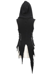 Black Sleeveless Irregular Hooded Womens Gothic Vest - Product - 10