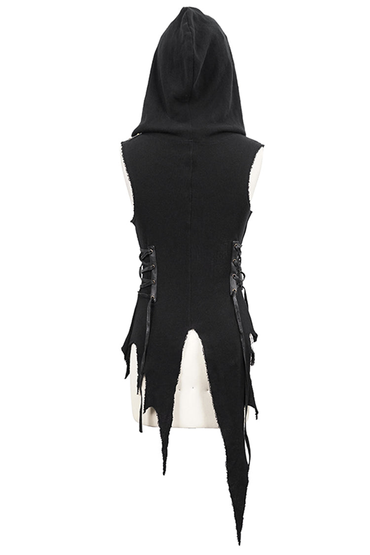 Black Sleeveless Irregular Hooded Womens Gothic Vest - Product - 10