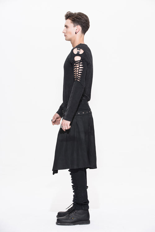 Black Adjusted Loops Punk Rock Holes Ripped Mens Pants Collocation Skirt - Product - 4