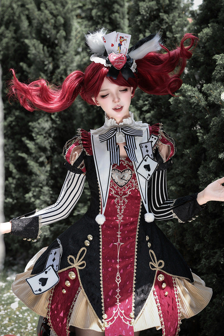 ブラック／レッド [Circus Fantasy Night] スタンドカラー 長袖 ジャカード リボン ゴシックロリータワンピースセット 商品画像