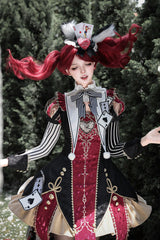 Black/Red [Circus Fantasy Night] Stand Collar Long Sleeves Jacquard Bow Gothic Lolita Dress Set - Product - 5