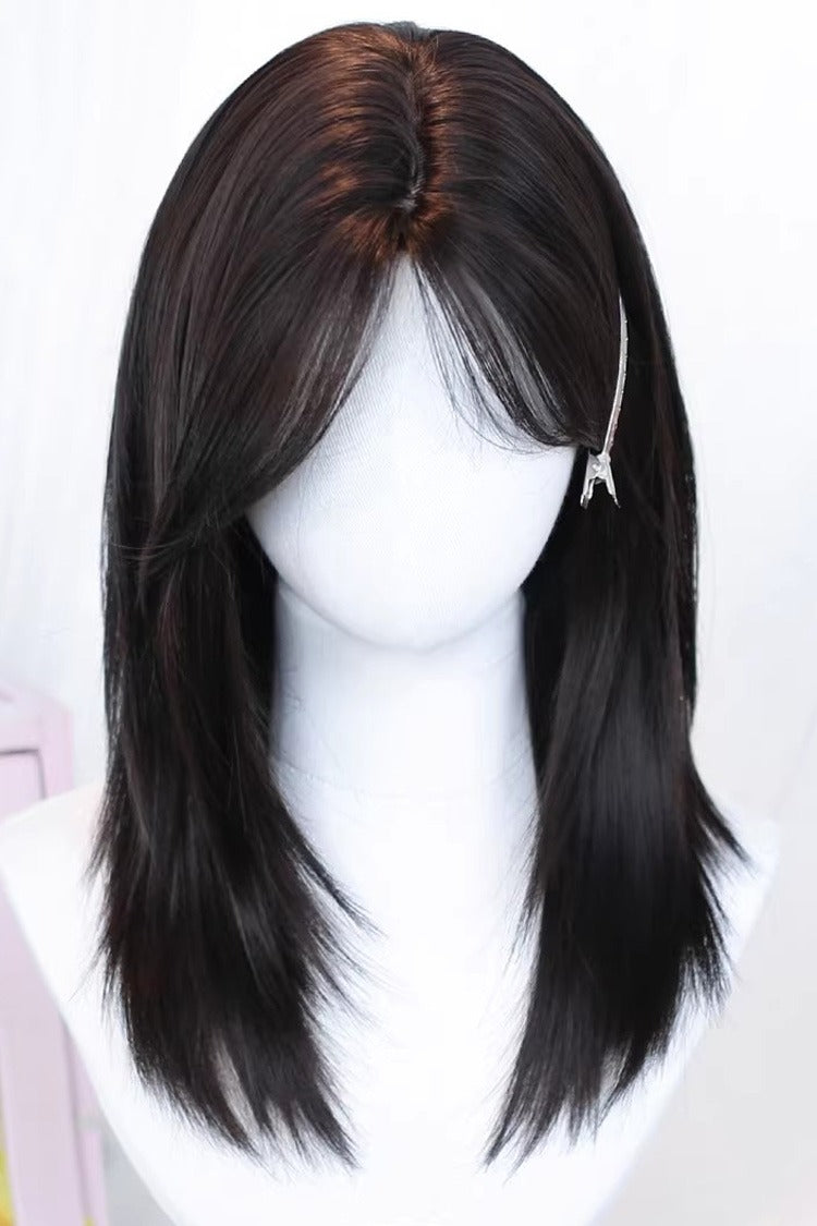 Curtain Bangs Straight Sweet Japanese Lolita Wig 3 Colors - Warm-Black-Tea-Brown - 4