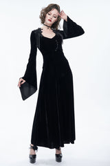 Black Embroidered Fringe Flared Sleeve Women's Gothic Dress - Product - 2