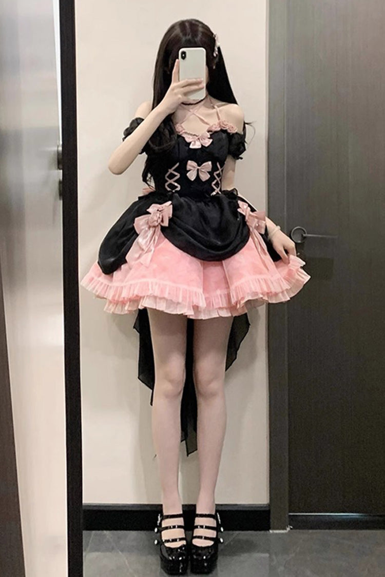 Black/Pink Multi-layer Hanayome Bowknot Fishbone Elegant Princess Sweet Lolita Jsk Dress - Product - 5