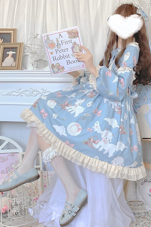 Doll Collar Lantern Sleeves Cute Sheep Print Sweet Lolita OP Dress - Product - 3
