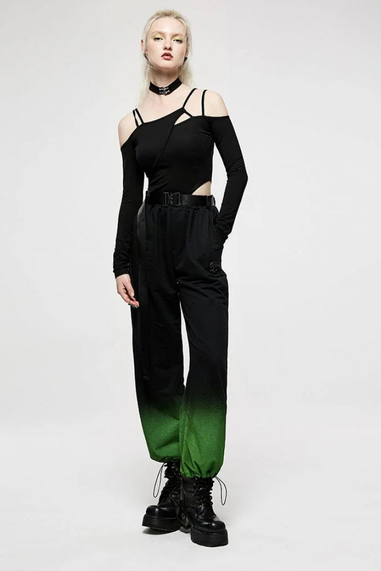 Black Off Shoulder Long Sleeves Hollow Irregular Women's Steampunk Bodysuit - Product - 4