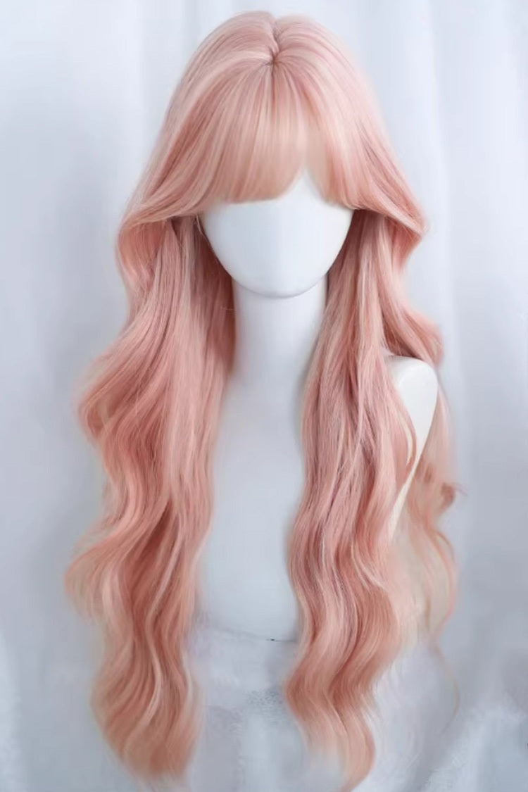 Pastel Light Cherry Pink Large Waves with Light Wispy Bangs Sweet Lolita Wig - Pastel-Light-Cherry-Pink - 1