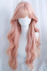 Pastel Light Cherry Pink Large Waves with Light Wispy Bangs Sweet Lolita Wig - Pastel-Light-Cherry-Pink - 1
