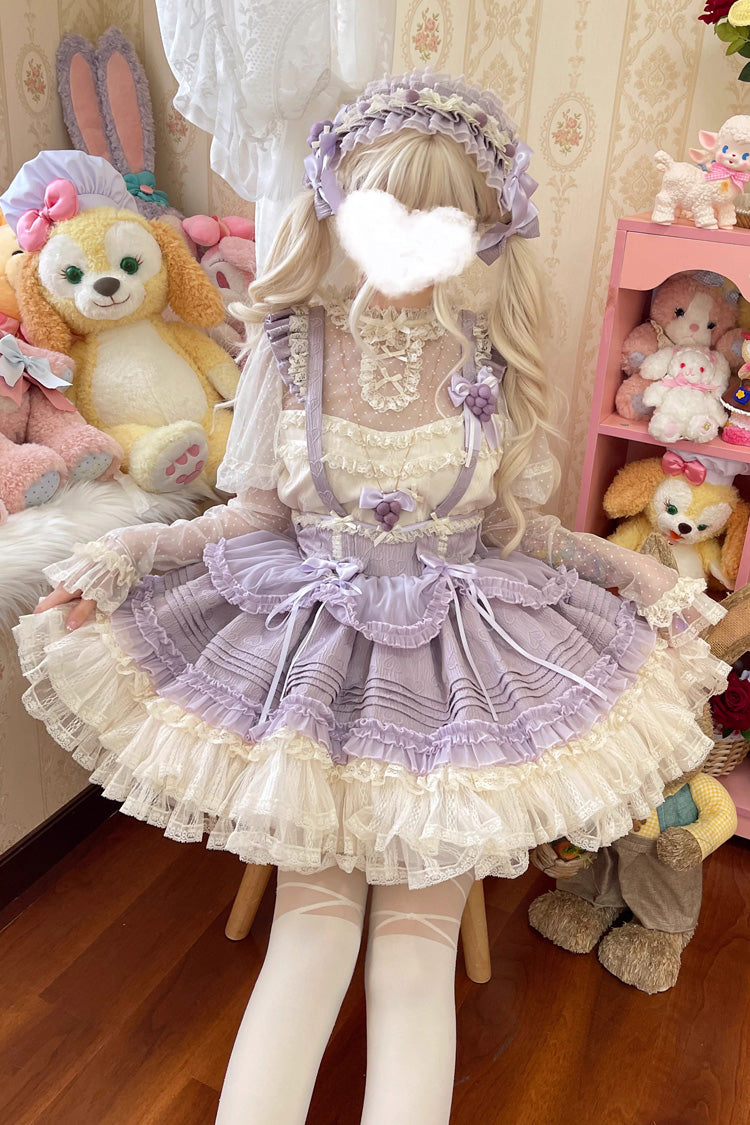 [Grape Crunchies] Sleeveless Multi-Layered Ruffled Bow Lace Sweet Lolita Strap Dress 2 Colors - Product - 6
