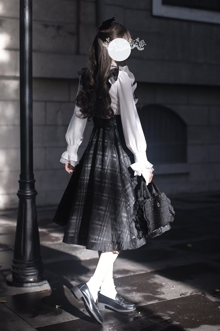 Black Plaid Print Classic College Style Elegant Lolita Strap Dress - Product - 2