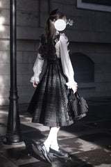 Black Plaid Print Classic College Style Elegant Lolita Strap Dress - Product - 2
