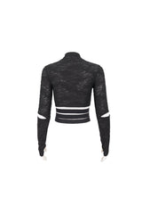 Black Ruched Strap Splice Mesh Long Sleeves Women's Gothic Shirt - Product - 8
