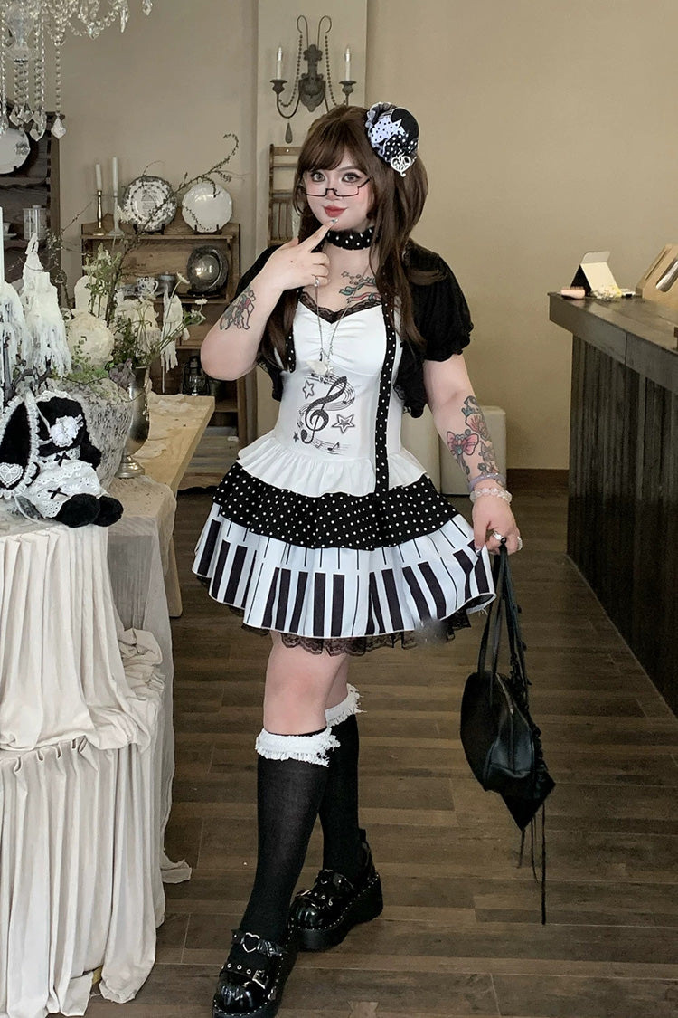 Multi-Color Halterneck Sleeveless Piano Key Music Note Printed Ruffled Lace Plus Size Japanese Sweet Lolita Jsk Dress - Product - 9