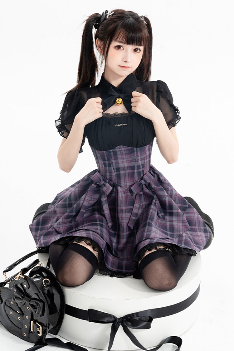 Purple [Magic Cat] Double-Layered Stripe Print Bowknot Sweet Lolita Jumper Dress - Product - 10